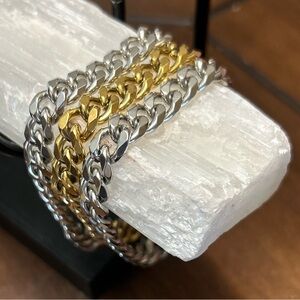 thick figaro silver stainless steel chunky chain bracelet